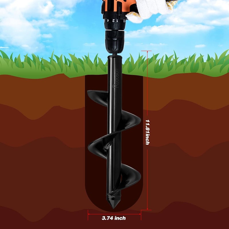 Ruooson Auger Drill Bit for Planting 3.7X11.8 in Garden AugerSpiral, Easy Planter Rapid Planter Plant for 3/8" Hex Drive <1Pcs>. (3.7x11.8 in) - Image 3